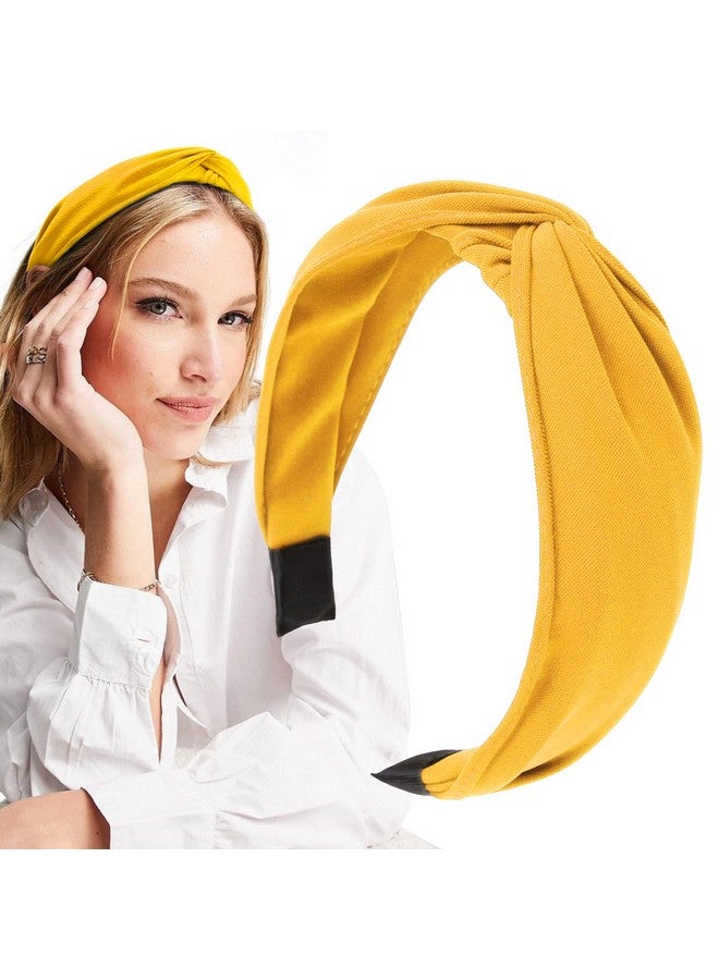WOVOWOVO Top Knotted Headbands For Women Girls Twist Wide Head Bands Yoga Non Slip Fashion Elastic Hairbands For Women'S Hair Accessories (Yellow)  - Image 1
