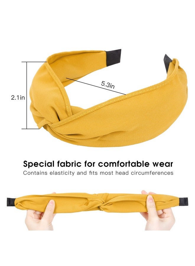 WOVOWOVO Top Knotted Headbands For Women Girls Twist Wide Head Bands Yoga Non Slip Fashion Elastic Hairbands For Women'S Hair Accessories (Yellow)  - Image 3