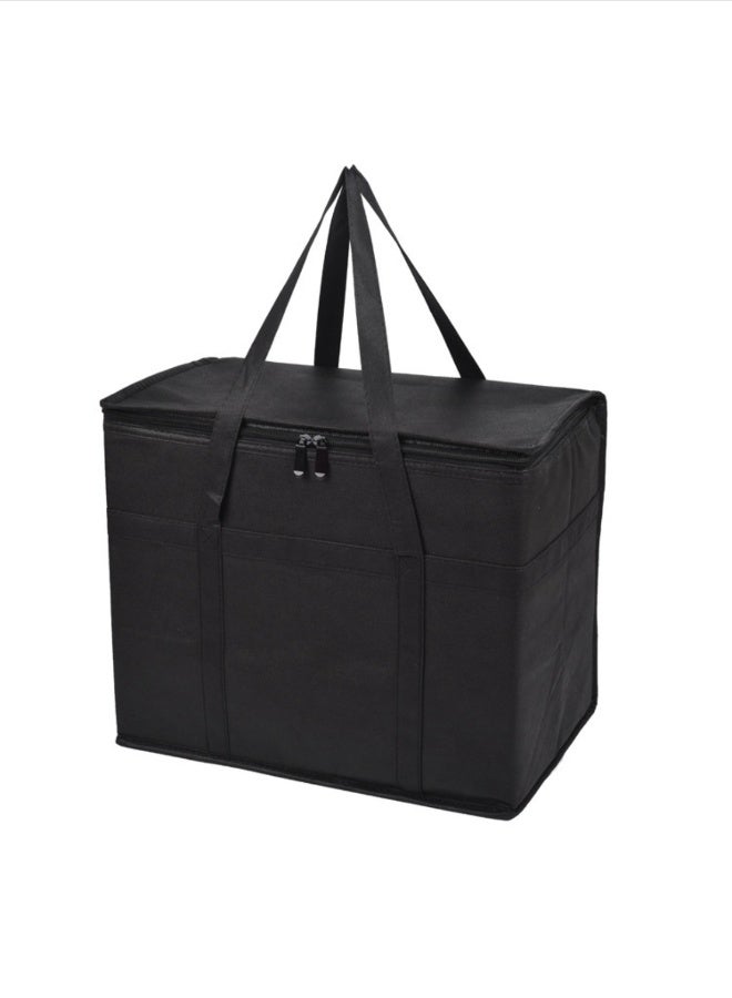 Portable Foldable Insulated Lunch Bag Large Capacity 40L - Heavy Duty Oxford Thermal Cooler Bag with Bottom Board & Double Zipper - Leakproof Reinforced Handle for Picnic Beach Grocery Travel Office (Black) - Image 2