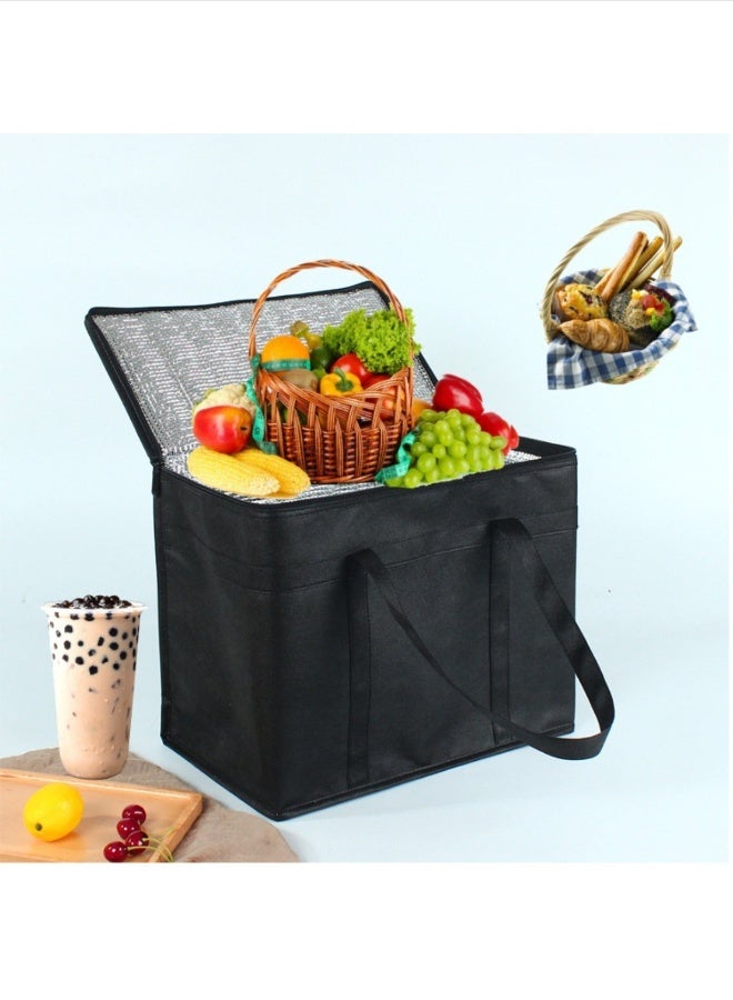 Portable Foldable Insulated Lunch Bag Large Capacity 40L - Heavy Duty Oxford Thermal Cooler Bag with Bottom Board & Double Zipper - Leakproof Reinforced Handle for Picnic Beach Grocery Travel Office (Black) - Image 1