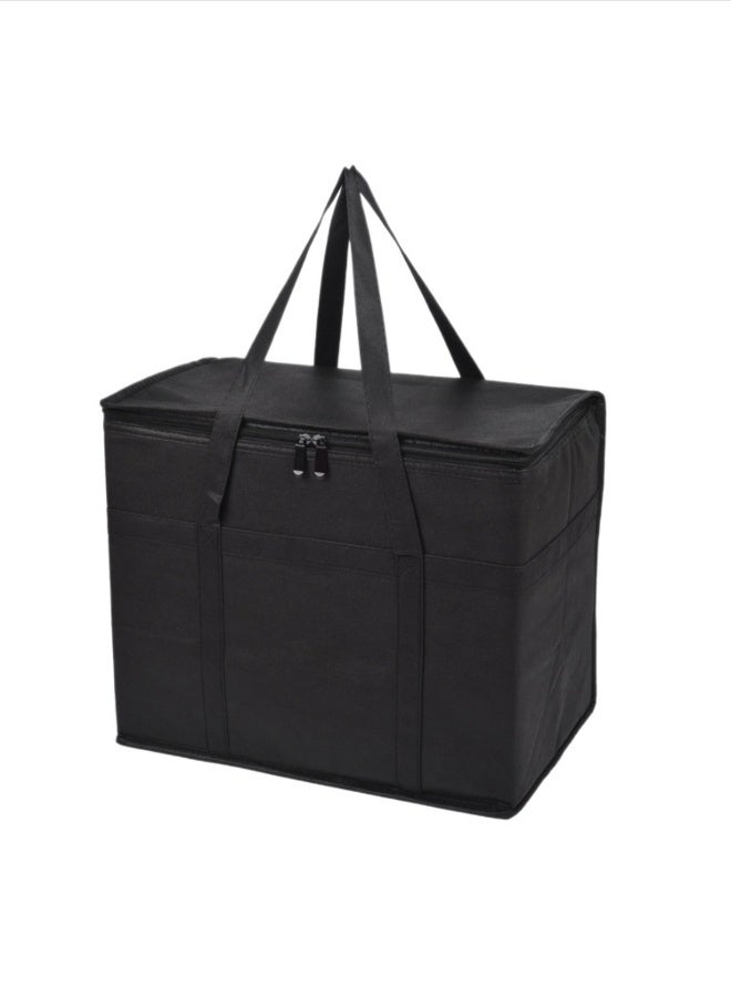 Portable Foldable Insulated Lunch Bag Large Capacity 40L - Heavy Duty Oxford Thermal Cooler Bag with Bottom Board & Double Zipper - Leakproof Reinforced Handle for Picnic Beach Grocery Travel Office (Black) - Image 3