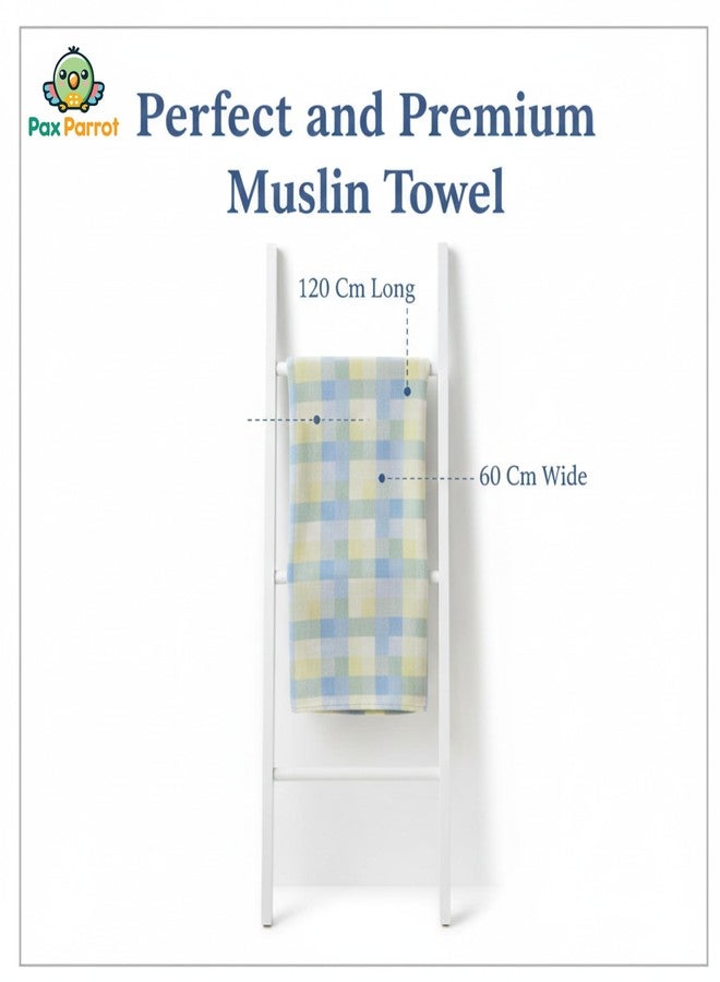 PAX PARROT Premium Muslin Cotton Baby Towel 60 x 120 cm | Ultra-Soft, Breathable & Lightweight | Pastel Checkered Design | Highly Absorbent, Quick Dry | Gentle & Safe for Newborns & Toddlers (Blue) - Image 3