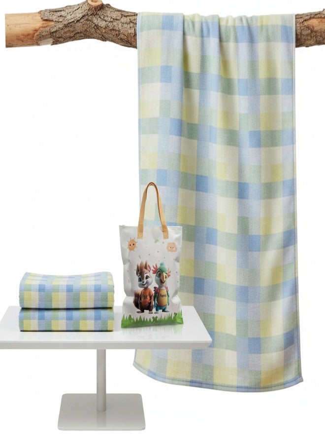 PAX PARROT Premium Muslin Cotton Baby Towel 60 x 120 cm | Ultra-Soft, Breathable & Lightweight | Pastel Checkered Design | Highly Absorbent, Quick Dry | Gentle & Safe for Newborns & Toddlers (Blue) - Image 1
