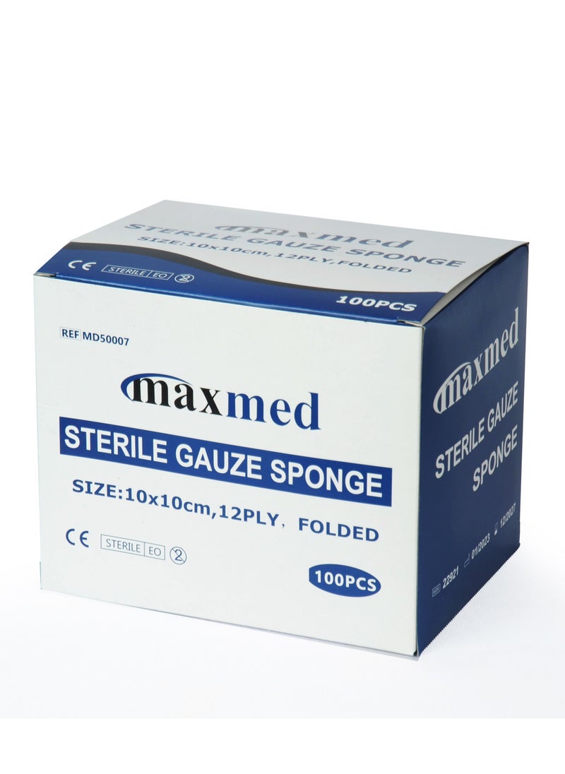 MAXMED - MAXMED 10cmx10cm Sterile Gauze swab for Wound Dressing| 100-Piece  (5 pcs X 20 Pouches) 12-Ply Cotton & Highly Absorbent| Gauze Sponge-Pads for Wound Care & Home First Aid Kits - Image 1
