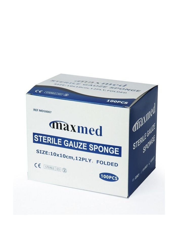 MAXMED - MAXMED 10cmx10cm Sterile Gauze swab for Wound Dressing| 100-Piece  (5 pcs X 20 Pouches) 12-Ply Cotton & Highly Absorbent| Gauze Sponge-Pads for Wound Care & Home First Aid Kits - Image 1