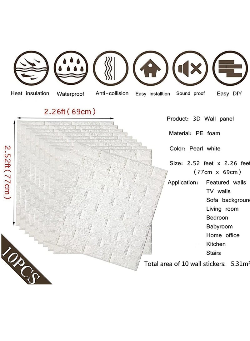 Zaboon 10Pcs 3D Brick Wall Stickers Pe Foam Selfadhesive Wallpaper Removable And Waterproof Art Wall Tiles For Bedroom Living Room Background Tv Decor - Image 2