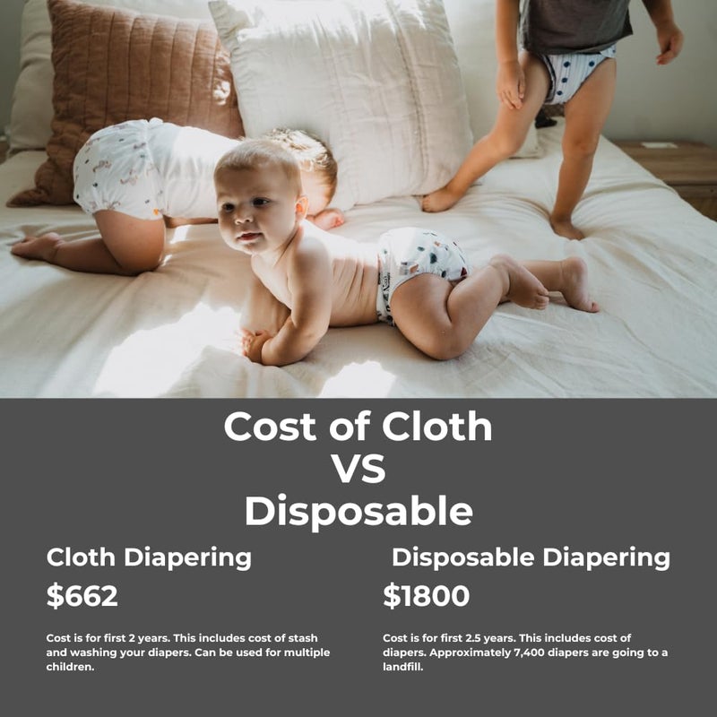 Nora's Nursery Cloth Diapers 7 Pack with 7 Inserts & 1 Wet Bag - Waterproof Cover, Washable, Reusable & One Size Adjustable Pocket Diapers for Newborns and Toddlers - Down to Earth - Image 5