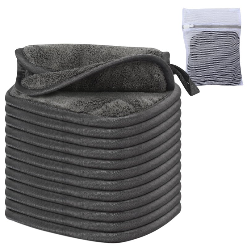 منشفة إزالة المكياج من SINLAND - وسادات إزالة المكياج القابلة لإعادة الاستخدام من الألياف الدقيقة - مناشف تنظيف الوجه القابلة للغسل - مناشف وجه ناعمة من الألياف الدقيقة لجميع أنواع البشرة - مناشف وجه مع حقيبة شبكية 6x6 بوصة 12 حزمة رمادي