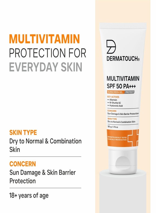 DERMATOUCH Multivitamin SPF 50 PA+++ Sunscreen Gel | UVA-UVB Protection |Zero White Cast | Unisex | 50G (Pack of 2) - Image 4
