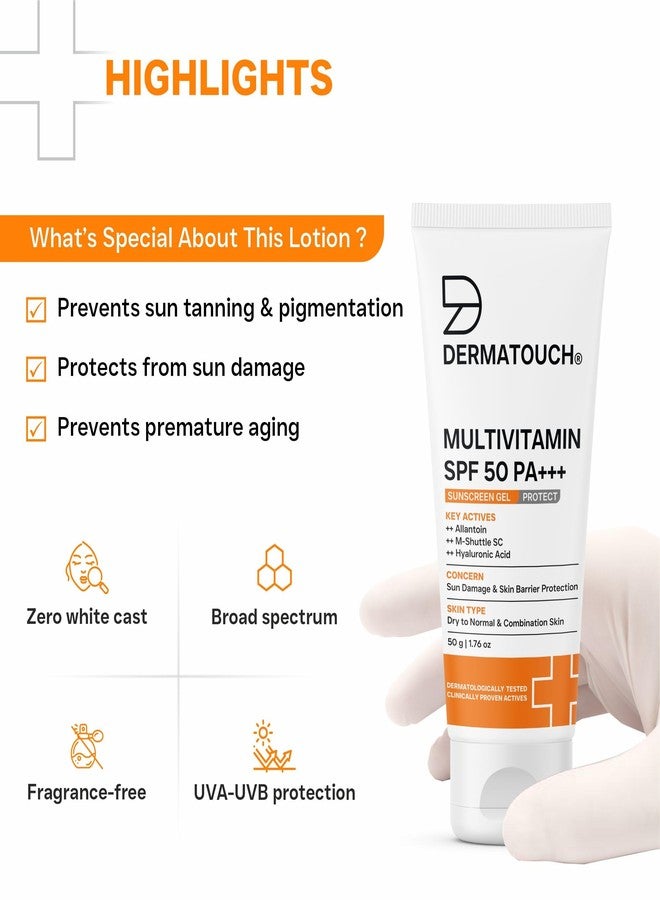 DERMATOUCH Multivitamin SPF 50 PA+++ Sunscreen Gel | UVA-UVB Protection |Zero White Cast | Unisex | 50G (Pack of 2) - Image 5