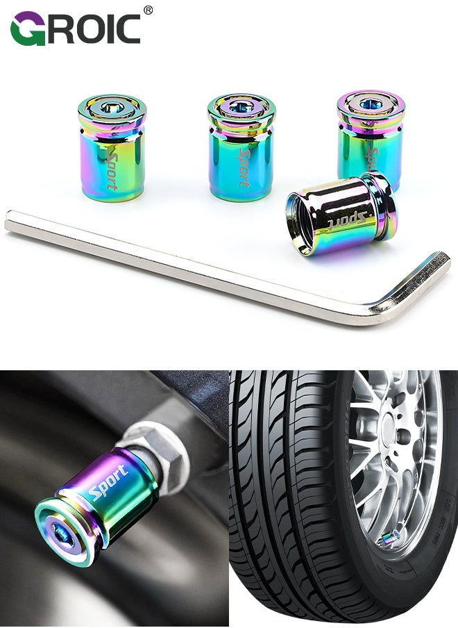 GROIC 4  Pcs/Pack Car Tire Valve Caps, Tire Valve Stem Caps, Anti-Theft Valve Cap Anti-Theft Tire Cap with Accessory, Universal Wheel Valve Covers Car Dustproof Tire Cap for Most Cars, SUVs, Trucks  - Image 1