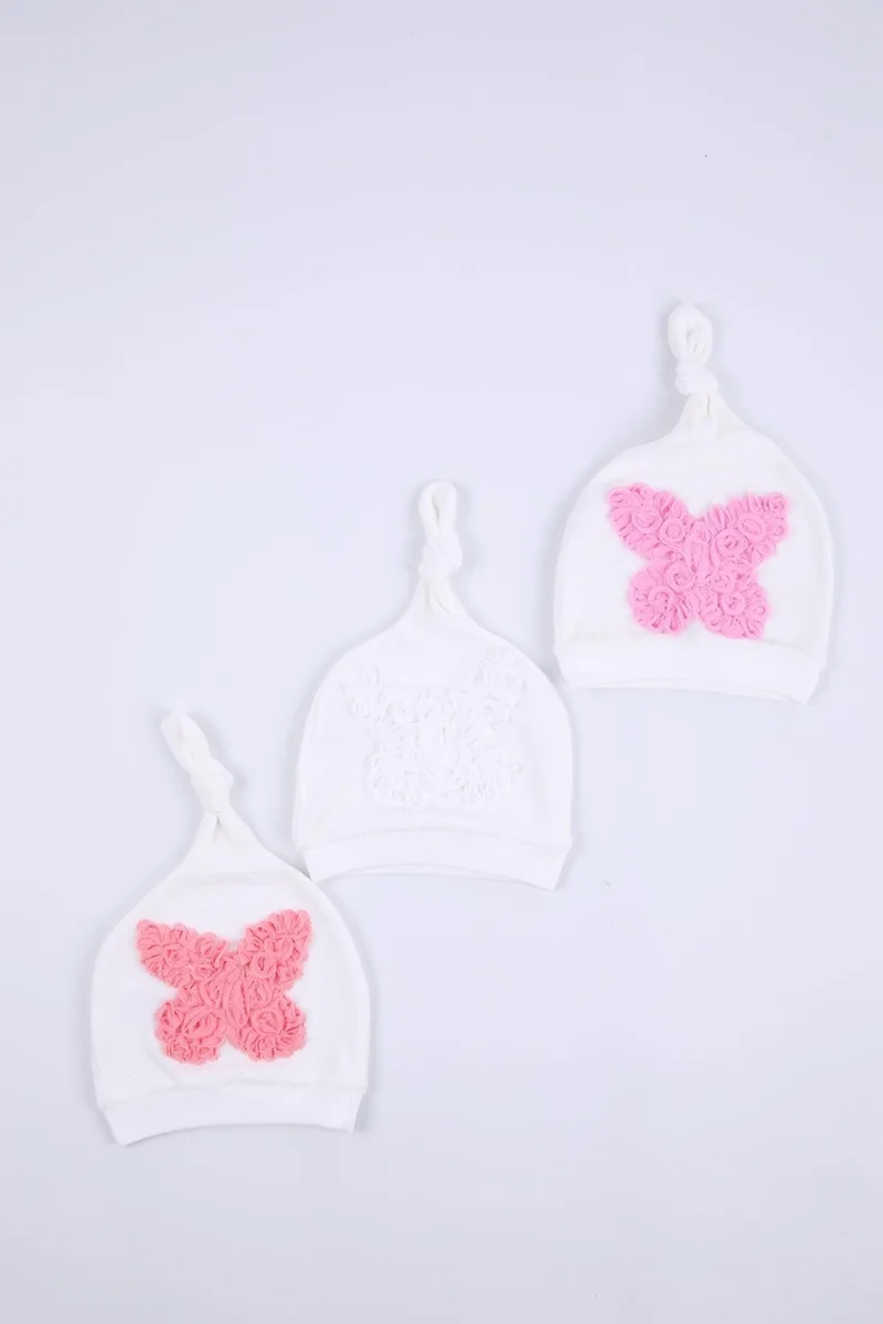 بيبي هولا Babyhola Baby Girl Butterfly Figure Beanie Hat 3 Piece Set Newborn 0-3 Months Gift 1404