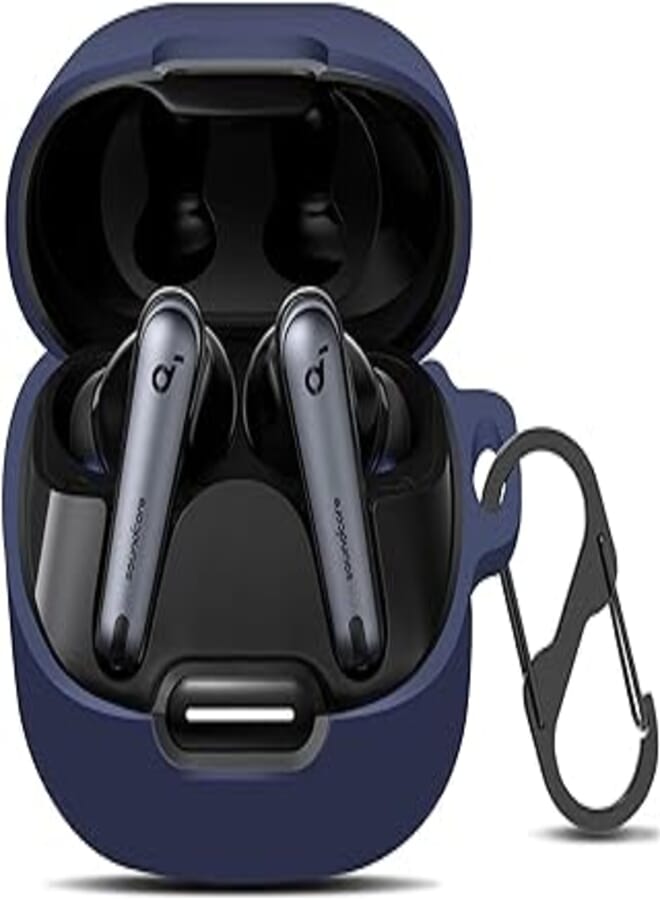 LinJie Compatible with Anker Soundcore Liberty 4 NC Case Cover, Soft Silicone Shockproof Protective Case Skin for Soundcore Liberty 4 NC Wireless Earbuds (Midnight Blue)