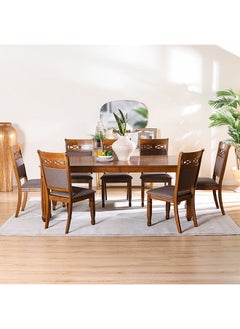 DANUBE HOME طقم طعام مستطيل من توباجو مكون من 9 قطع، طاولة طعام مطبخ متينة مع 8 كراسي طعام، تصميم عصري لمقعد واحد و8 مقاعد، أثاث منزلي 200x100x77 سم، لون بلوط مصقول/بني غامق  - Image 2