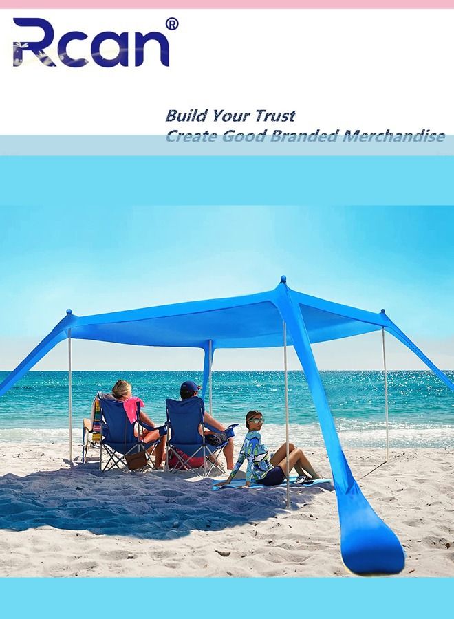 Rcan Outdoor UV Camping Family Beach Tent Rainproof Sunscreen Canopy Four Corners Windproof Awning Portable Foldable Reusable Suitable for Camping Picnic Travel Beach Fishing  - Image 1
