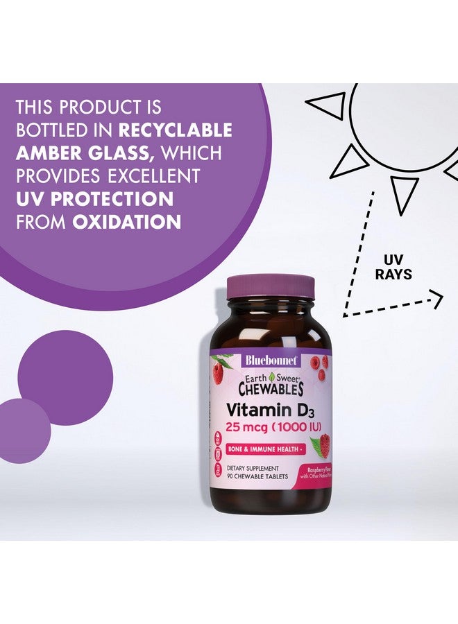 Bluebonnet Nutrition EarthSweet Vitamin D3 1000IU - Bone & Immune Support Supplement - Raspberry Chewable Vitamin D Supplement for Women & Men - Soy-Free, Gluten-Free, Non-GMO - 90 Tablets - Image 3