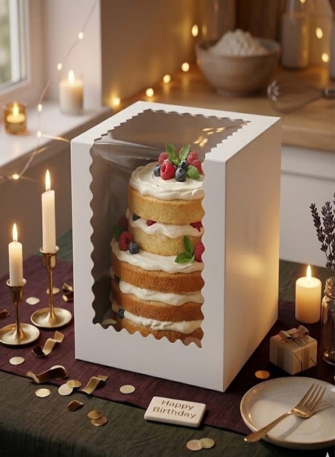 mudrit Tall Cake Boxes with Window (5 Pack)- Extra Height Bakery Packaging Box for Multi Tier Cakes & Desserts- Sturdy Cardboard Cake Carrier for Home Bakers & Small Business (White, 8x8x9) - Image 4