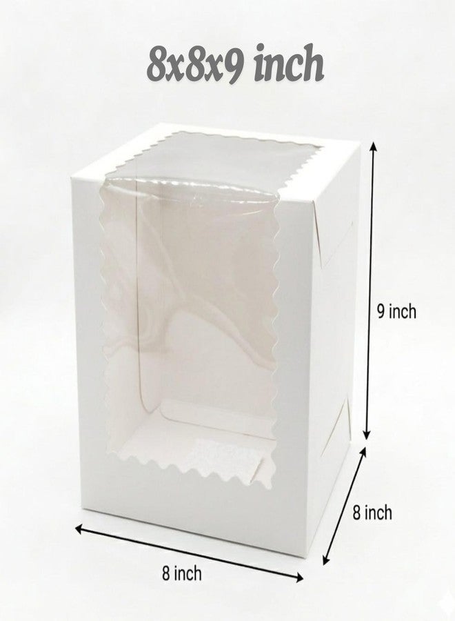 mudrit Tall Cake Boxes with Window (5 Pack)- Extra Height Bakery Packaging Box for Multi Tier Cakes & Desserts- Sturdy Cardboard Cake Carrier for Home Bakers & Small Business (White, 8x8x9) - Image 2