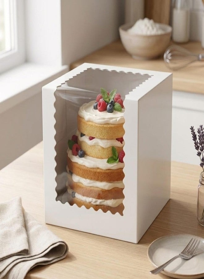 mudrit Tall Cake Boxes with Window (5 Pack)- Extra Height Bakery Packaging Box for Multi Tier Cakes & Desserts- Sturdy Cardboard Cake Carrier for Home Bakers & Small Business (White, 8x8x9) - Image 3