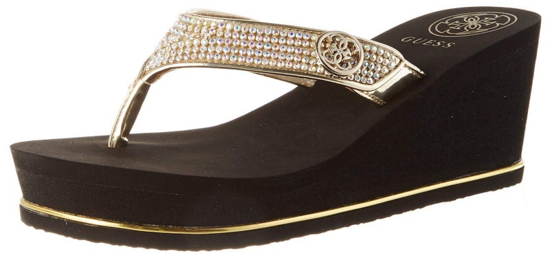 GUESS Womens Sarraly Flip-Flop, Gold 771, 6 US