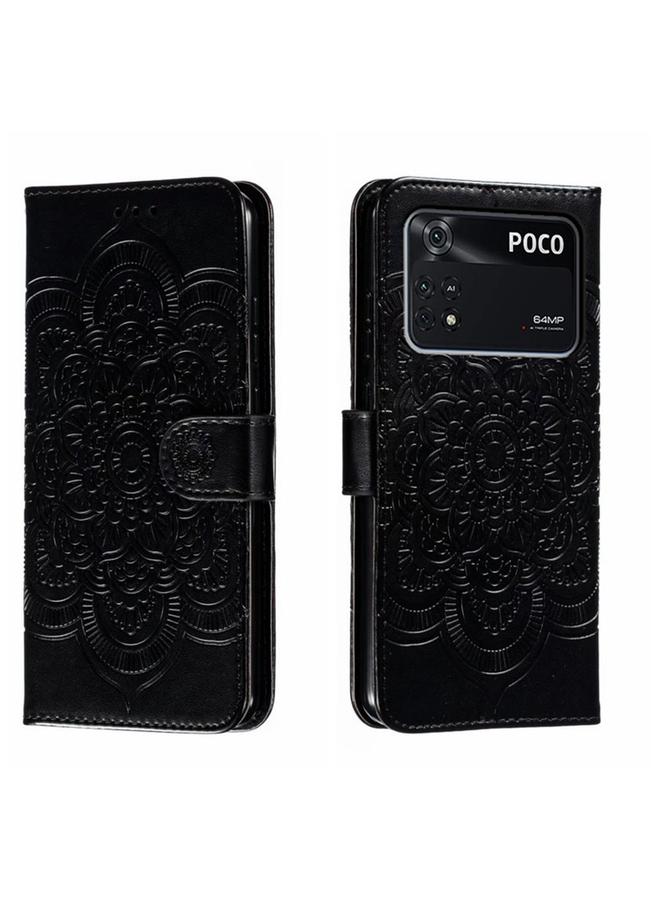 The Bros Case For Xiaomi Poco M4 Pro Sun Mandala Embossing Pattern Phone Leather Case