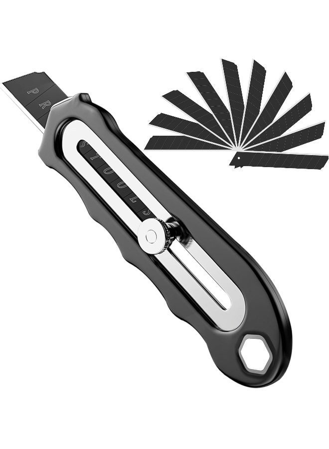 2 Pcs 18mm Utility Knife, Retractable Box Cutter, Stainless Steel Multi-Purpose Knife with 10 SK5 Carbon Steel Blades, Snap Off Safety Cutter with Precision Cutting and Blade Safety Lock Design
