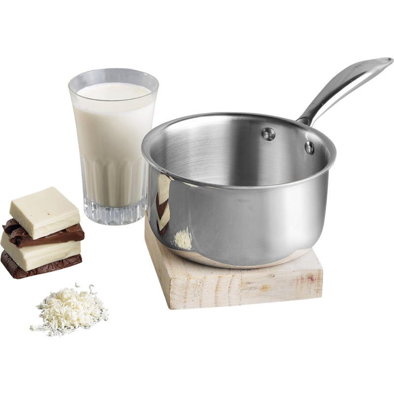 VINOD Vinod Platinum Triply Stainless Steel Milkpan 15 Litre 16 cm Easy Pour Spout TeaMilkChai Pan Rivetted Sturdy Handle Induction Gas Base 5 Year Warranty - Image 1