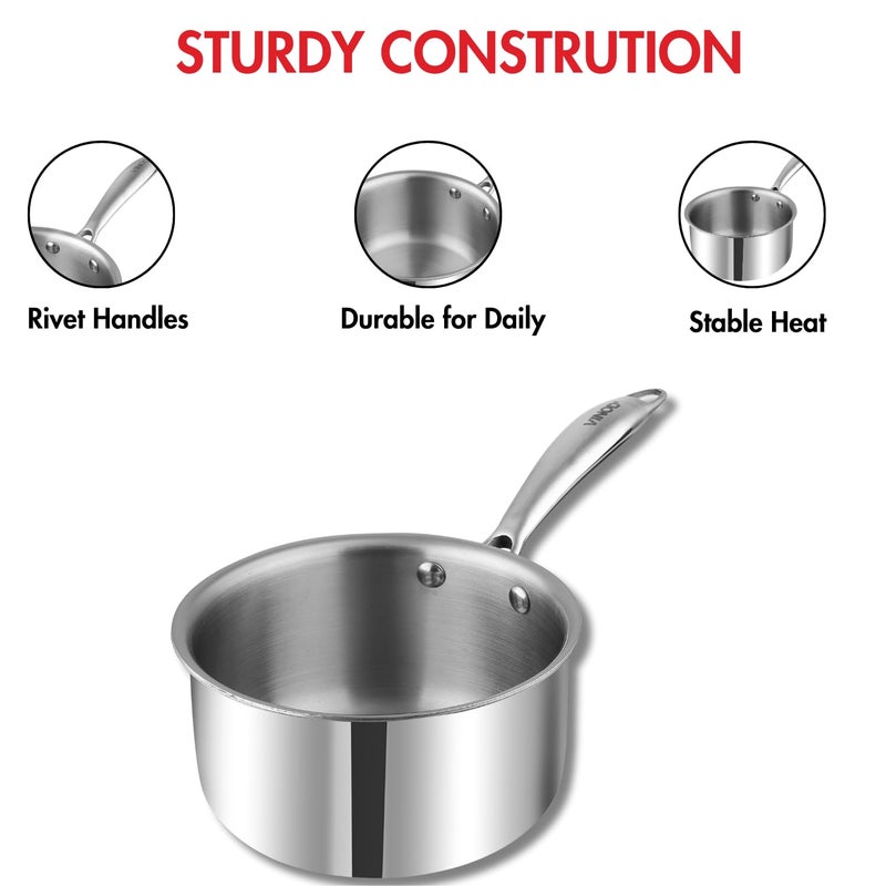 VINOD Vinod Platinum Triply Stainless Steel Milkpan 15 Litre 16 cm Easy Pour Spout TeaMilkChai Pan Rivetted Sturdy Handle Induction Gas Base 5 Year Warranty - Image 4