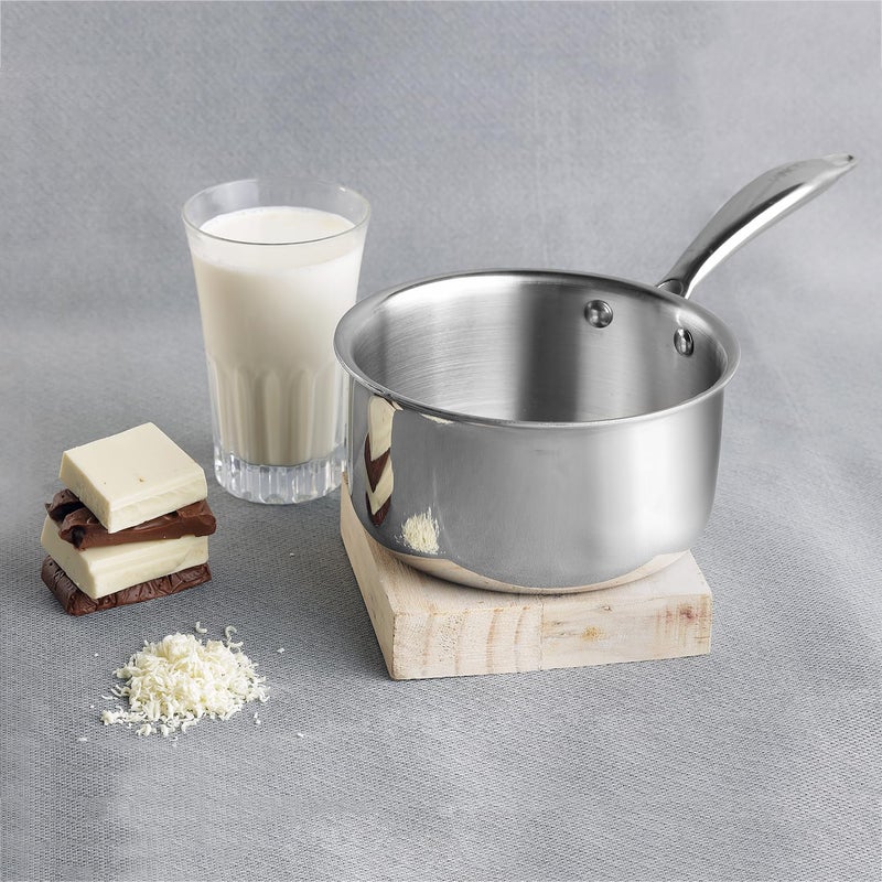 VINOD Vinod Platinum Triply Stainless Steel Milkpan 15 Litre 16 cm Easy Pour Spout TeaMilkChai Pan Rivetted Sturdy Handle Induction Gas Base 5 Year Warranty - Image 2