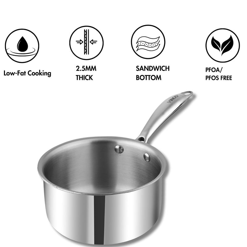 VINOD Vinod Platinum Triply Stainless Steel Milkpan 15 Litre 16 cm Easy Pour Spout TeaMilkChai Pan Rivetted Sturdy Handle Induction Gas Base 5 Year Warranty - Image 3