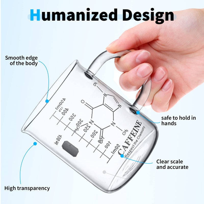 PSZEZNZ Caffeine Beaker Mug,Caffeine mug, Chemistry Mug 16 oz Borosilicate Glass Coffee Mugs,Coffee Mugs,Measuring for Coffee, Graduated Beaker Mug (450ml) - Image 2