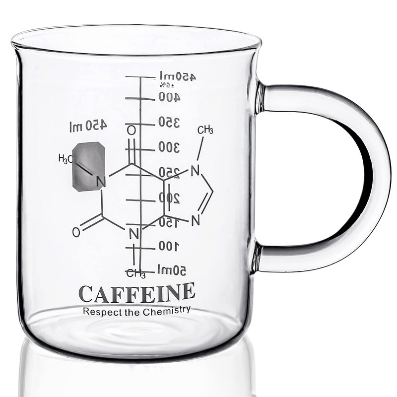 PSZEZNZ Caffeine Beaker Mug,Caffeine mug, Chemistry Mug 16 oz Borosilicate Glass Coffee Mugs,Coffee Mugs,Measuring for Coffee, Graduated Beaker Mug (450ml) - Image 1