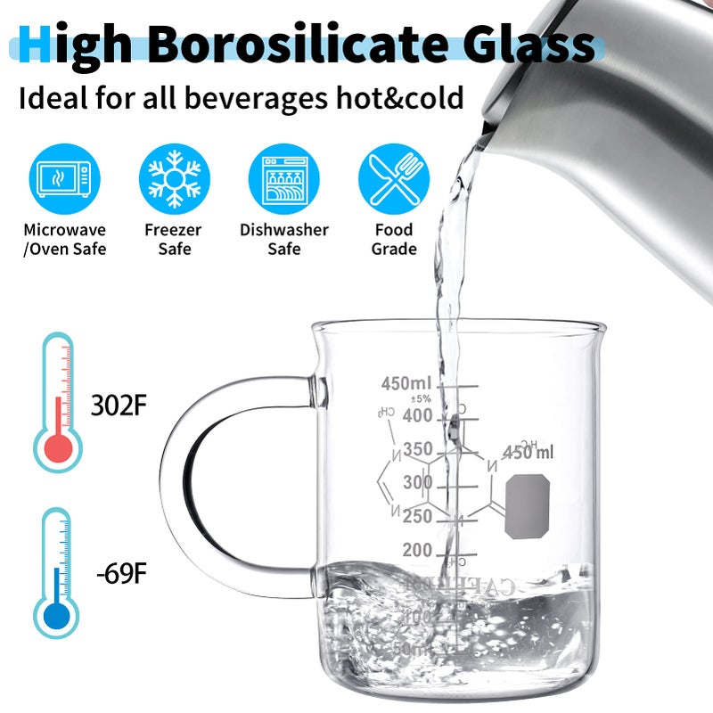 PSZEZNZ Caffeine Beaker Mug,Caffeine mug, Chemistry Mug 16 oz Borosilicate Glass Coffee Mugs,Coffee Mugs,Measuring for Coffee, Graduated Beaker Mug (450ml) - Image 3
