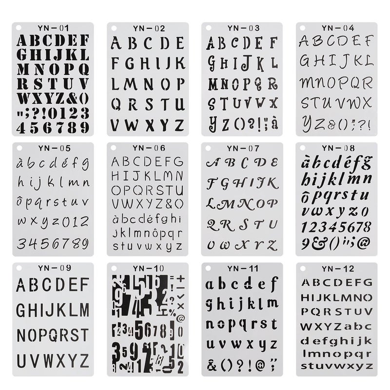 YUEAON 12 pack letter and number stencils alphabet stencil for A5 bullet journal supplies scrapbooking painting drawing craft -57 inch - Image 1