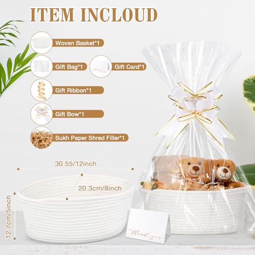 Colingmill Graduation Woven Basket with Gift Bags and 2 Ribbons Raffia Grass Paper Shred Filler Gift Card Empty Small Rope Basket for Storage Presents Toy OrganizerWhite12 8 Inch - Image 3