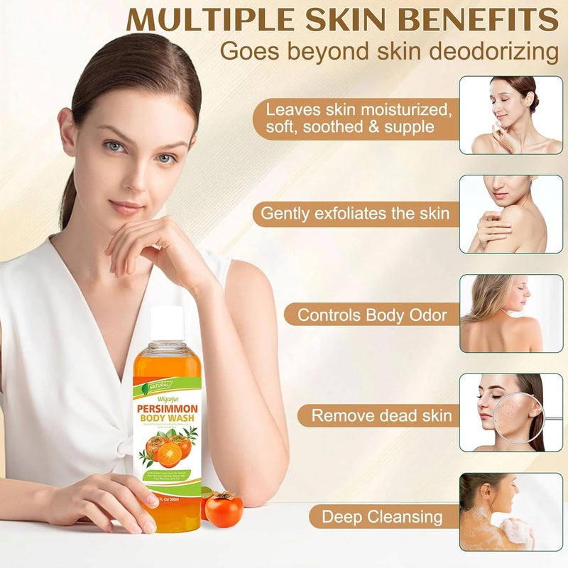 wigarjur Persimmon Body Wash for Strong Body Odor Nonenal Eliminator Purifying Deodorizing with Natural Persimmon Green Tea Extracts - Image 3