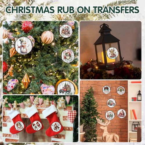 ZMRU 48 Sheets Vintage Christmas Rub On Transfers for Crafts, Rub On Transfers Christmas Wood Slices, Balls,Holiday Decoration Ornaments,2.5 * 2.5inch - Image 3