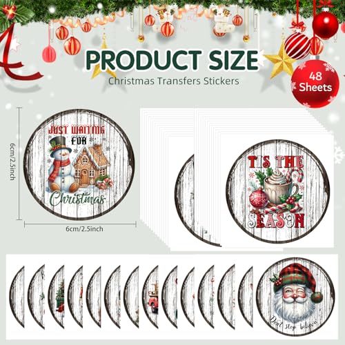ZMRU 48 Sheets Vintage Christmas Rub On Transfers for Crafts, Rub On Transfers Christmas Wood Slices, Balls,Holiday Decoration Ornaments,2.5 * 2.5inch - Image 2