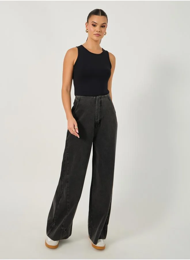 Styli High Rise Wide Leg Jeans