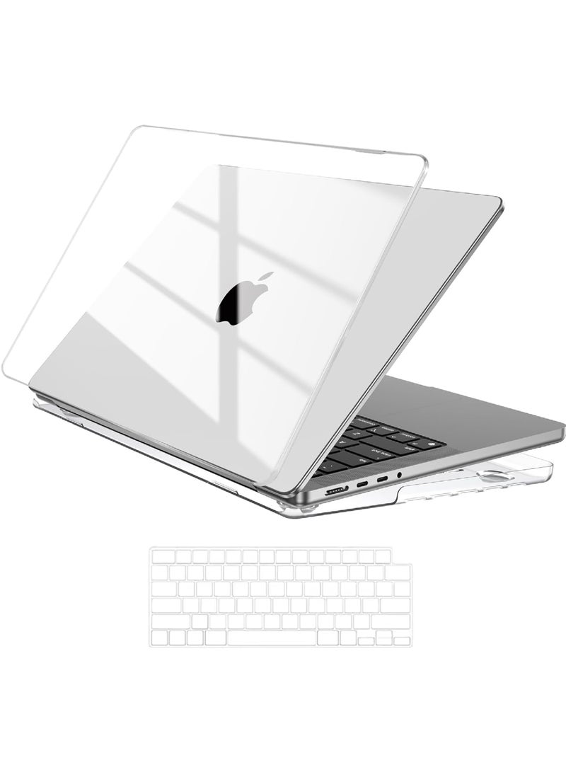 Rock Pow Case Compatible with New MacBook Pro 14 inch M5 2025 2024 2023 2022 2021,M4 A3112 A3185 A3401 M3 A2918  Case Compatible for New MacBook Pro 14 inch,M5 2025 2024 2023 2022 2021,M4 A3112 A3185 A3401 M3 A2918 A2992 M2 A2779 M1 A2442 Pro Max Chip Touch ID,Laptop Plastic Hard Shell Cover with Keyboard Skin for Macbook Pro 14,Smooth Shiny Surface,Crystal Clear - Image 1