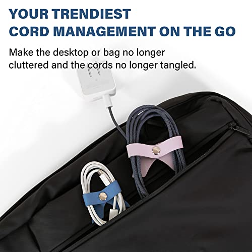 SenseAGE 5 Pack Cord Organizer, Bow Cord Keeper, Cable Organizer USB Holder, Leather Cable Management, Cable Straps, Earphone Winder, Storage Straps for Electronics, Earbuds, Big, Pink - Image 3