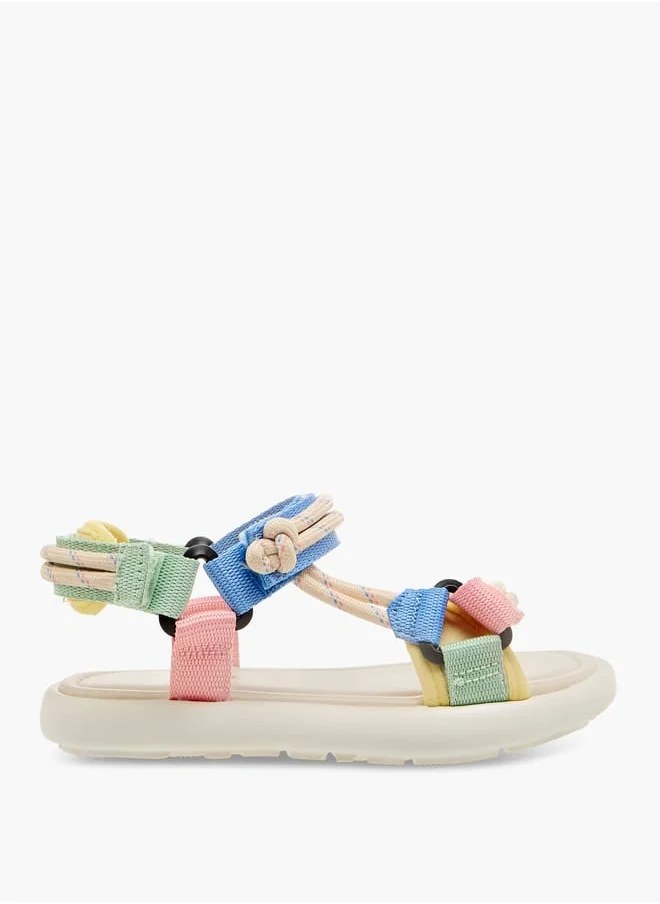 جونيورز Girls Colourblock Strappy Sandals with Hook and Loop Closure