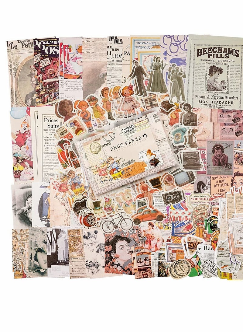 Vintage Scrapbook Supplies Pack for Art Journaling Bullet Junk Journal Planners DIY Paper Stickers Craft Kits Notebook Collage Album Aesthetic Cottagecore Picture Frames (200 Pieces) (Retro Memory)  - Image 3