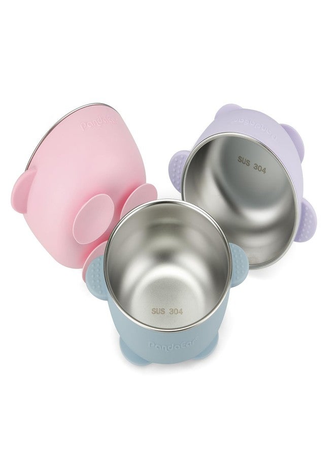 PandaEar 3 Pack Baby Stainless Steel Bowls with Suction, Non-Slip Child Food Bowl with Silicone Sleeve for Kids Toddlers Infants, Extra Strong Base, BPA free - Image 1