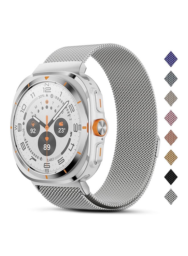 O Ozone Milanese Band Compatible with Samsung Galaxy Watch Ultra Band 47mm (2024), Stainless Steel Mesh Loop Magnetic Clasp Strap for Women Men - Silver - Image 1