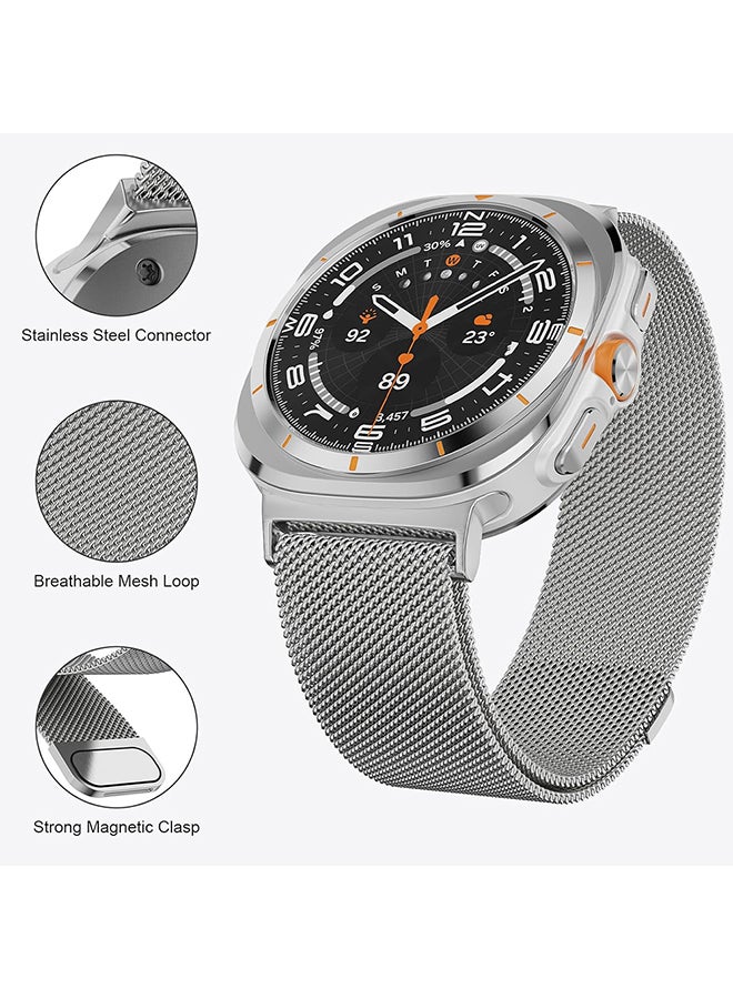 O Ozone Milanese Band Compatible with Samsung Galaxy Watch Ultra Band 47mm (2024), Stainless Steel Mesh Loop Magnetic Clasp Strap for Women Men - Silver - Image 3