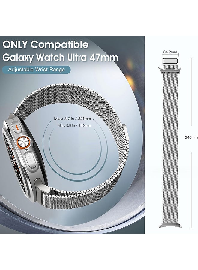 O Ozone Milanese Band Compatible with Samsung Galaxy Watch Ultra Band 47mm (2024), Stainless Steel Mesh Loop Magnetic Clasp Strap for Women Men - Silver - Image 2