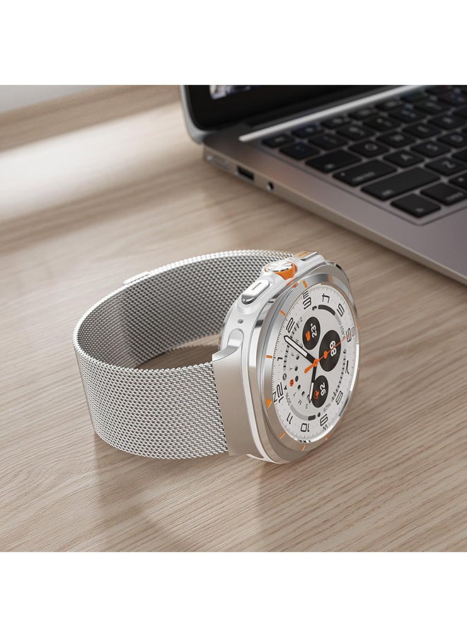O Ozone Milanese Band Compatible with Samsung Galaxy Watch Ultra Band 47mm (2024), Stainless Steel Mesh Loop Magnetic Clasp Strap for Women Men - Silver - Image 4