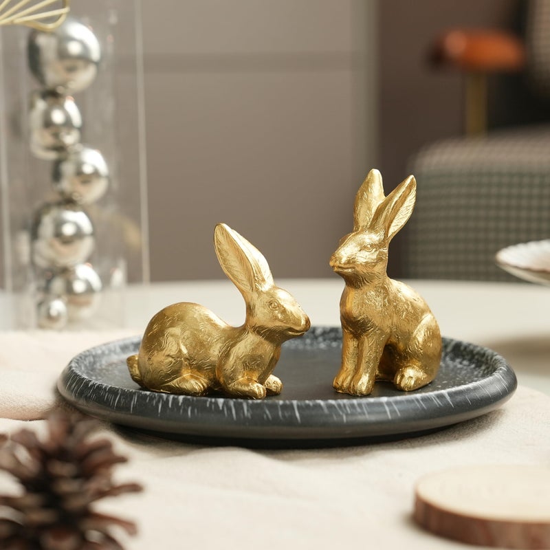 AOMOONOA Gold Easter Bunny Decor, Small Bunny Figurines Set of 2, Resin Rabbit Statues, Gold Bunny Decor for Spring Centerpiece, Home Mantle Shelf Decor - Image 2