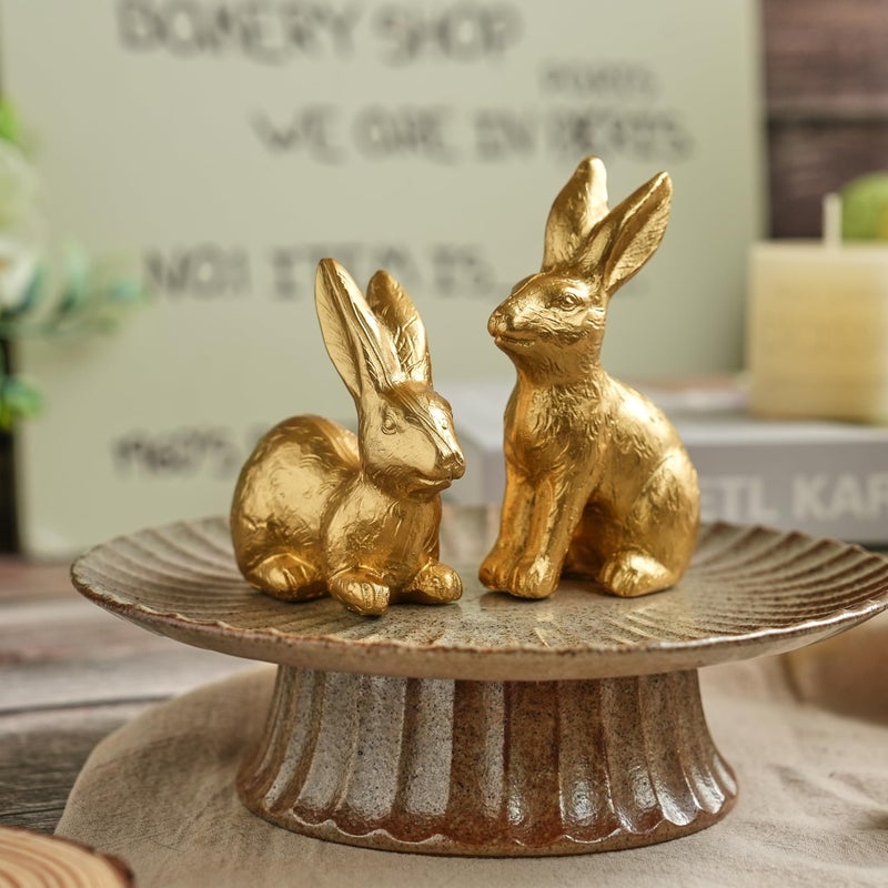 AOMOONOA Gold Easter Bunny Decor, Small Bunny Figurines Set of 2, Resin Rabbit Statues, Gold Bunny Decor for Spring Centerpiece, Home Mantle Shelf Decor - Image 4